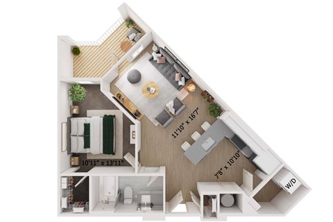 1 Bed 1 Bath Floor Plan | 660 Sq. Ft. at The Walker Virginia Center, Glen Allen, VA, 23059